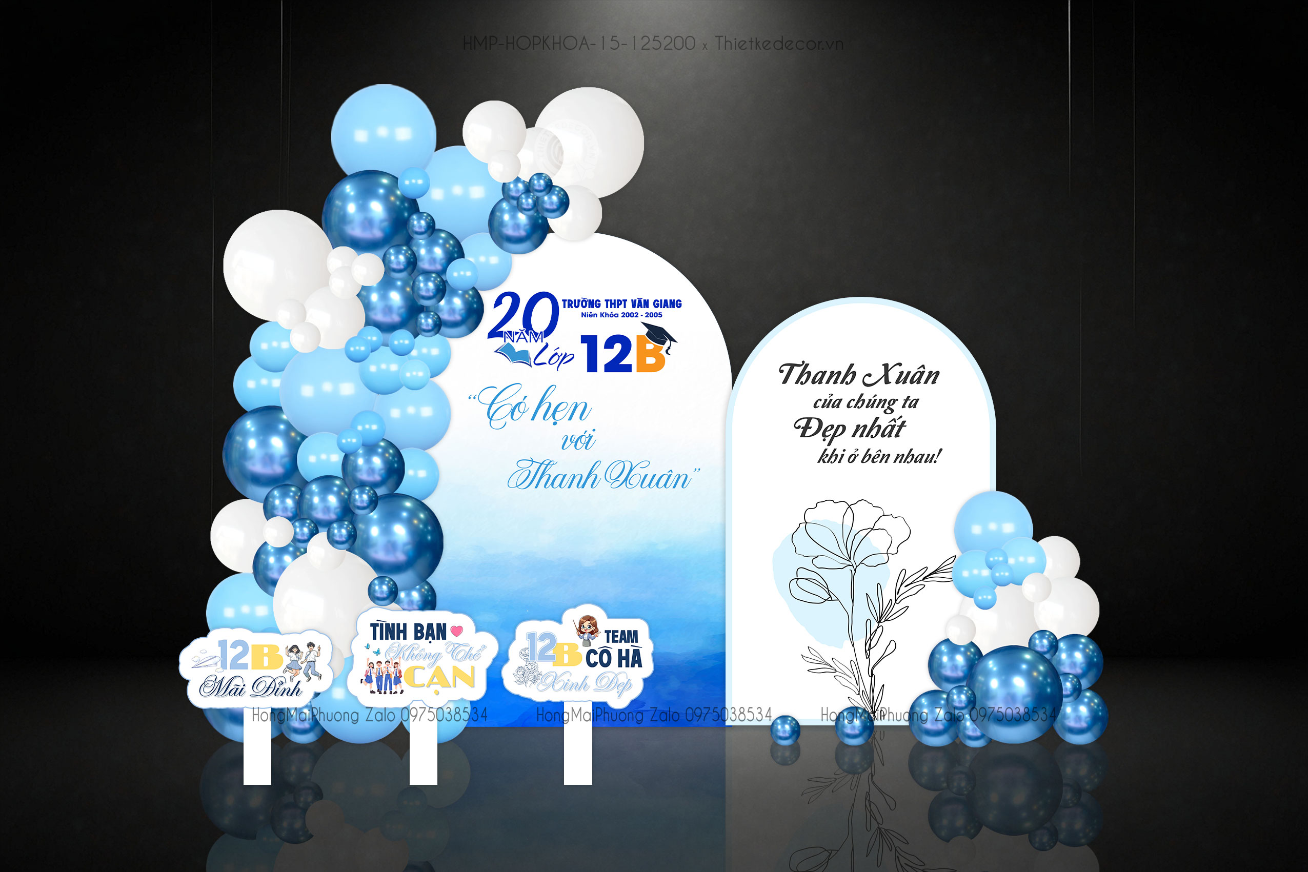 Backdrop họp khóa rone xanh kèm Tag